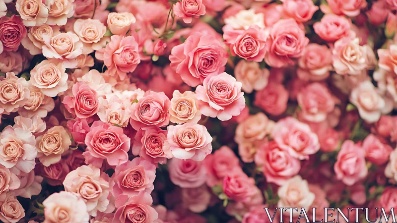 Pink Roses in Full Bloom: Dense Floral Garden Display.