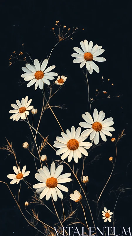 Ivory Daisies Dance Through Twilight Botanical Dreams.