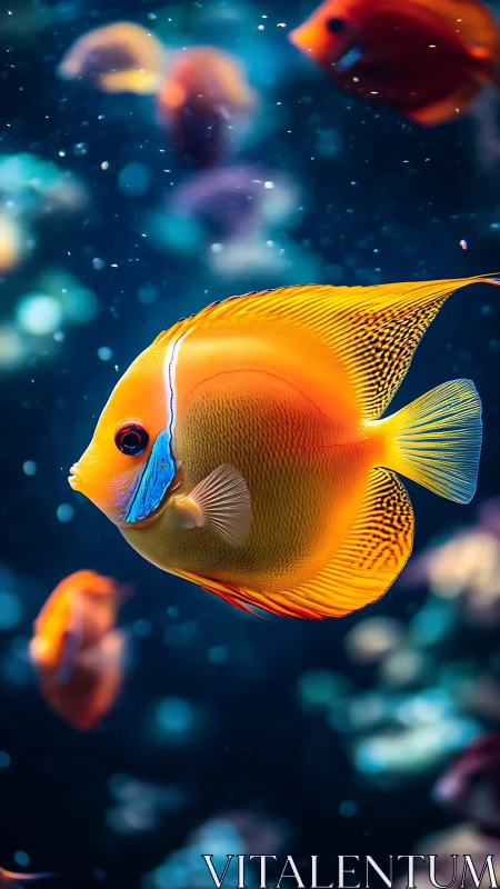 Neon reef diva gliding through midnight sapphire currents.