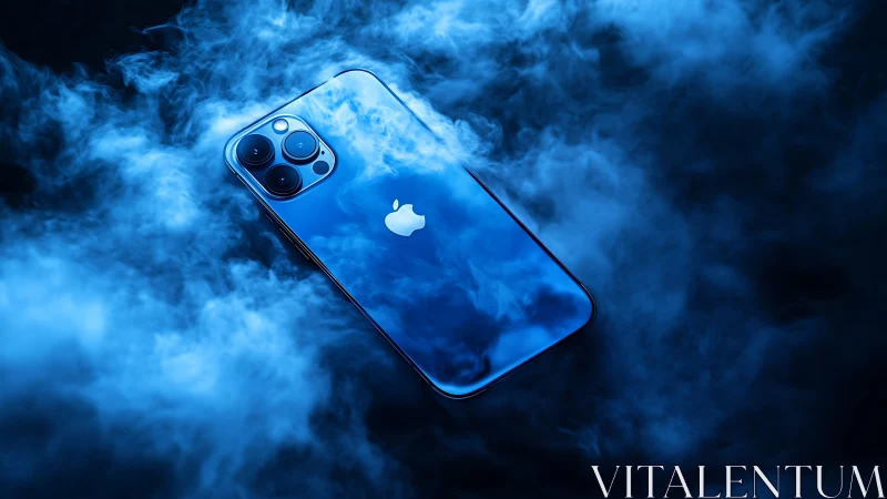 Blue iPhone Pro Immersed in Ethereal Mist.