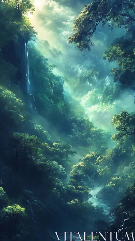 Mystical Canyon Where Light Meets Emerald Dreams.