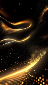 Golden particle waves forming luminous digital landscape.
