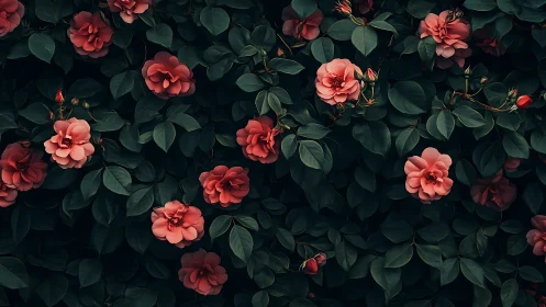 Moody Rose Garden with Deep Teal Foliage
