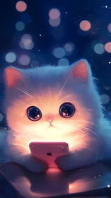 Glowing Wonder: A Kitten's First Phone Moment.