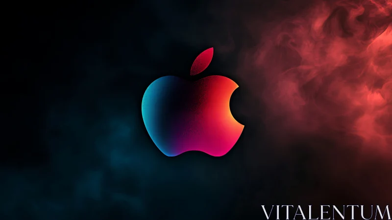 Gradient apple logo over contrasting blue red smoke field.