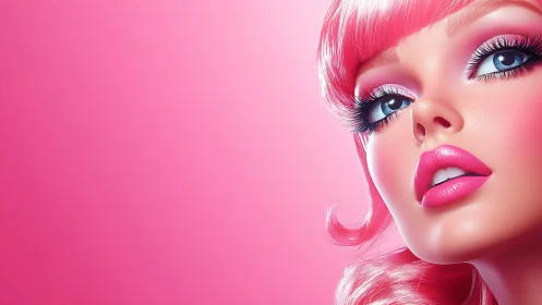 Close-up digital portrait shows stylized pink-haired woman