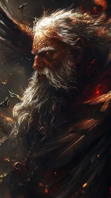 Mythic fire-forged elder portrait in dynamic digital painting.