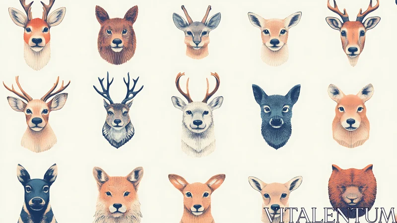 Woodland animal portraits form a patterned grid of faces.
