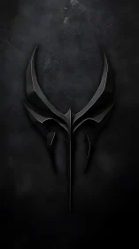 Symmetrical black metallic emblem with high gloss specular highlights