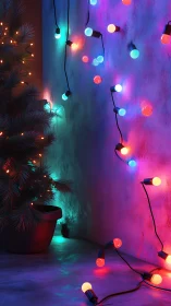 Photorealistic holiday wall lights with potted fir tree glow.