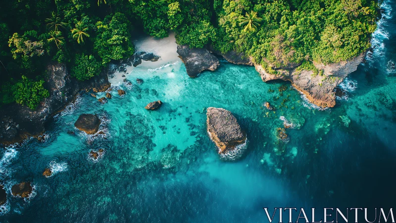 Tropical Cove from Above. Turquoise Waters Meet Lush Jungle.