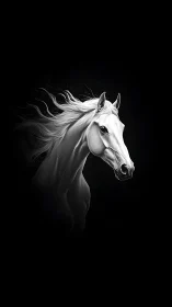 White stallion portrait on black minimalist background.