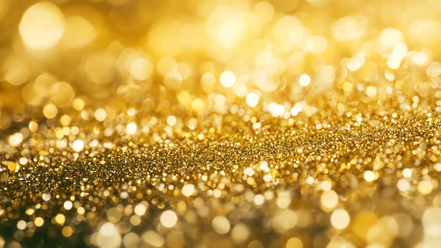 Gold glitter particles form a shallow-focus abstract field