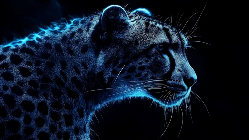Neon-Edged Snow Leopard: Cyberpunk Digital Portrait.