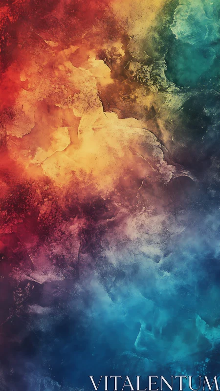 Vibrant nebula texture blends warm reds into deep blues