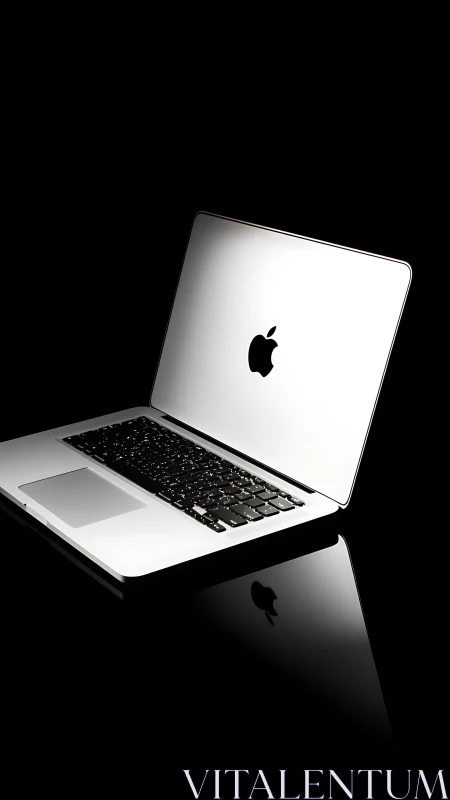 Sleek silver laptop glows against a deep black backdrop.