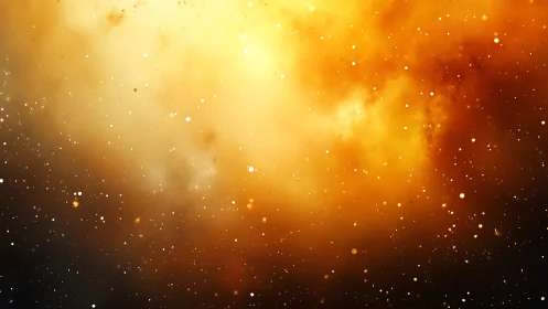 Stellar dust cloud with dispersed glowing particles in space.