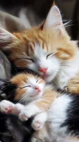 Tricolour Adult Feline with Newborn Kitten in Restful Repose