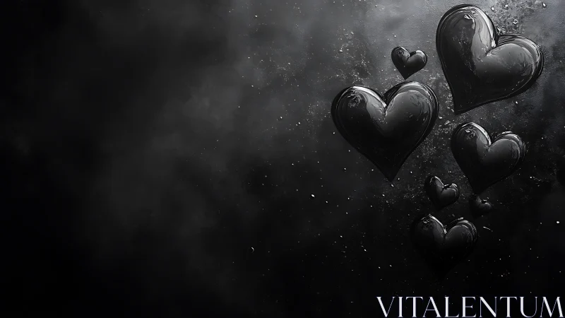 Floating Black Hearts in Dark Atmospheric Light.