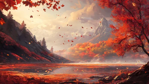Autumnal alpine lake with atmospheric depth and chromatic drift.