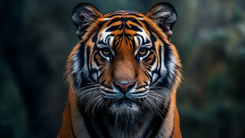 Symmetrical tiger portrait rendered in high-contrast photorealism