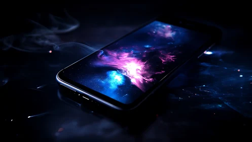 Galaxy in your pocket phone ignites neon cosmic daydreams.
