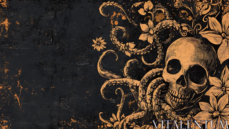 Twining skull and tentacles tell a dark yet elegant story