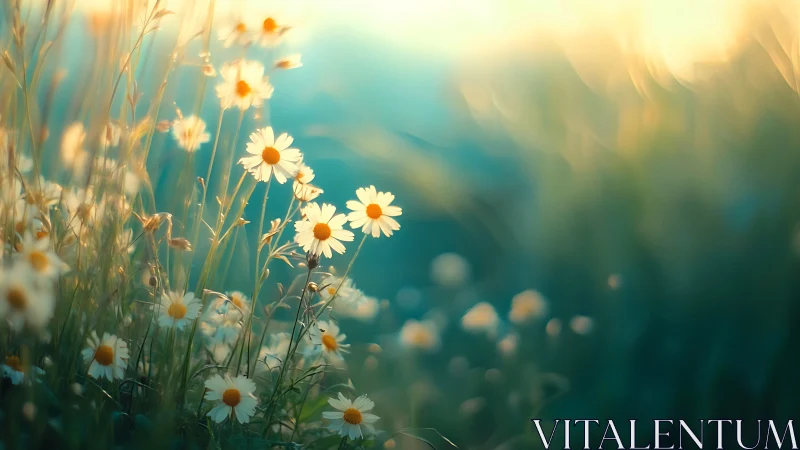 Daisy Field with Golden Light and Selective Focus