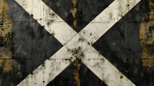 Weathered metal cross trades warning stripes for quiet drama