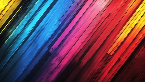 Vibrant Diagonal Wood Planks Abstract in Rainbow Gradient Style.