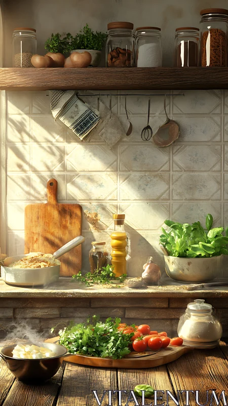 Sunlit rustic kitchen altar of herbs, steam, and supper plans.