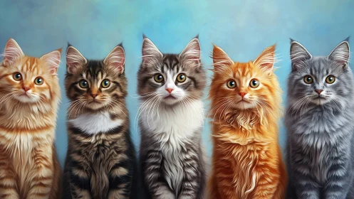 Five Adorable Fluffy Cats with Striking Eyes and Beautiful Coats