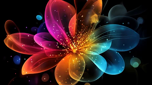 Neon petal supernova blooms against a midnight void.