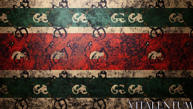 Weathered tribal stripe pattern on textured canvas surface.