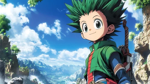 Bright-eyed trailblazer greets a sky-wide fantasy frontier