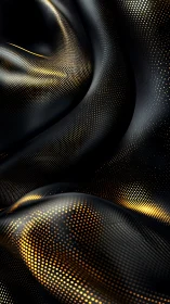 Flowing black fabric with dense glowing golden dotted waves.