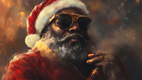 Cool modern Santa in smoky festive digital portrait.