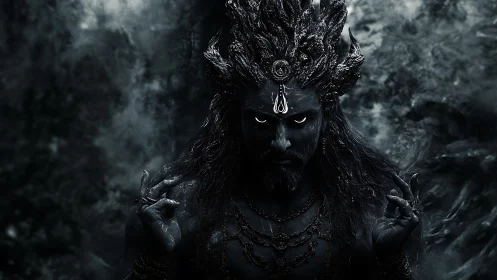 Mythic dark deity portrait rendered in high-contrast digital art