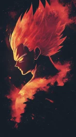 Fiery anime warrior glowing with intense, determined focus.