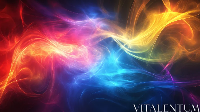 Flowing multicolor light trails on dark abstract background.