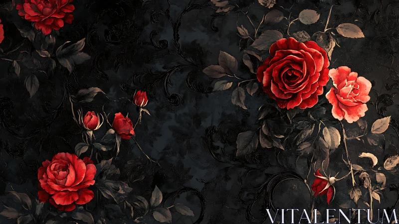 Crimson Blooms Dance Through Shadows and Moody Darkness.