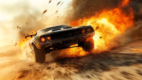 Muscle car outruns a desert firestorm in blazing slow motion