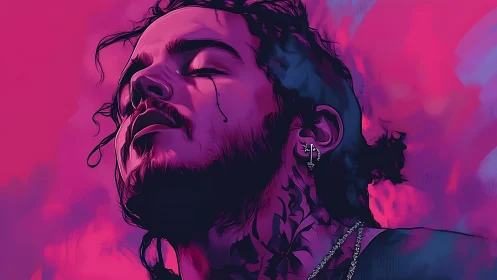 Vibrant digital portrait with neon magenta lighting focus.