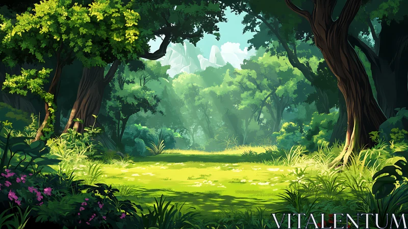 Luminous Verdant Chasm: Multi-Layered Arboreal Ecosystem With Geological Formation.