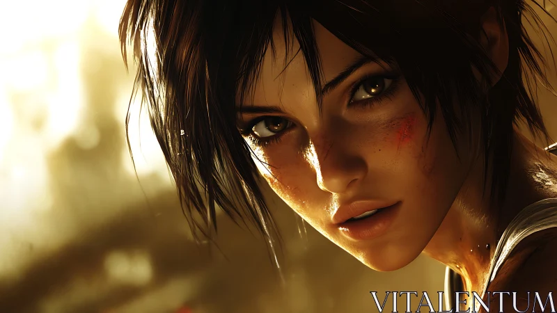 Intense closeup of determined woman with short dark hair.