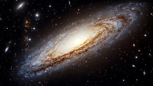 Spiral galaxy with bright core and dense star field visible