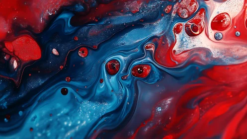 Flowing red and blue paint creates a cozy cosmic dreamscape.