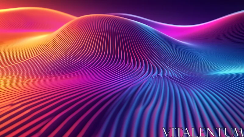 Neon gradient waveforms form abstract topographic light landscape