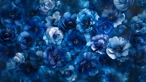 Dense Blue Floral Display with Overlapping Blooms