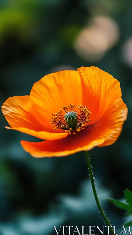 Bright orange poppy flower in sharp close-up focus.